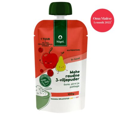 Organic iron fortified 3-grain porridge with apple, pear and lingonberry, 100 g