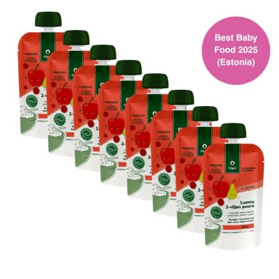 8-PACK: Organic apple, pear and lingonberry 3-grain porridge with iron, 100 g x 8