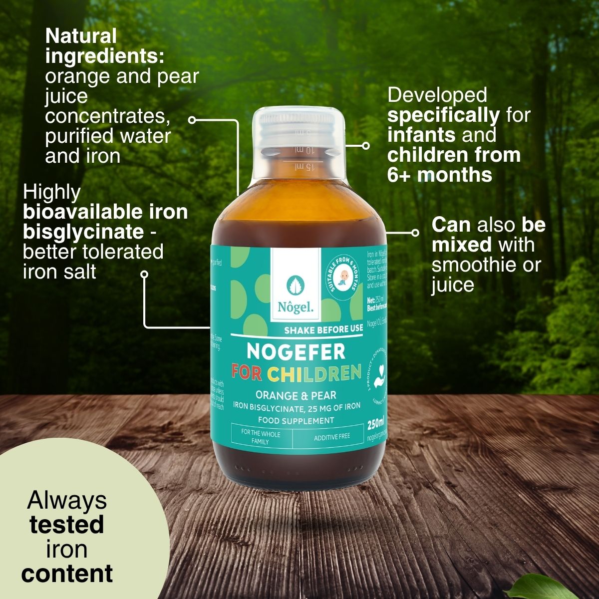 NOGEFER Iron syrup for children, orange and pear, 250 ml, 25 mg/10 ml - Image 2