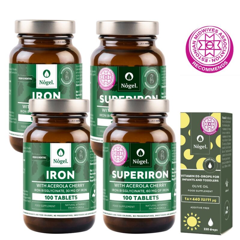 Baby on the way 9 MONTHS combo: 2 x Iron, 2 x Superiron & D3-drops for babies and toddlers 440 IU/11 μg, 10 ml