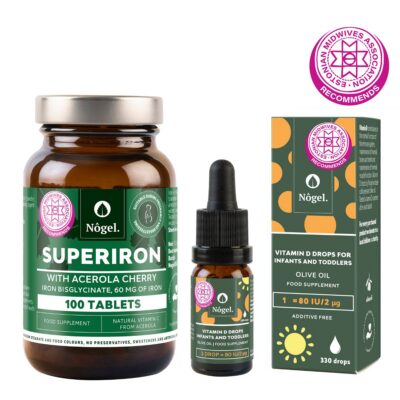 Pregnancy combo 3: Superiron 60 mg and D-drops for babies and toddlers with olive oil, 80IU/2 μg, 10 ml