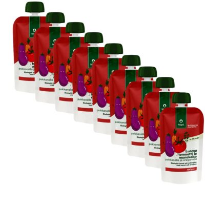 8-PACK: Organic tomato and eggplant with carrot, oregano and iron, 100 g x 8