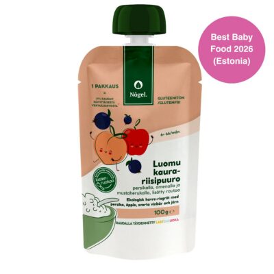 Organic oat and rice porridge with apple, peach, blackcurrant and iron, 100 g