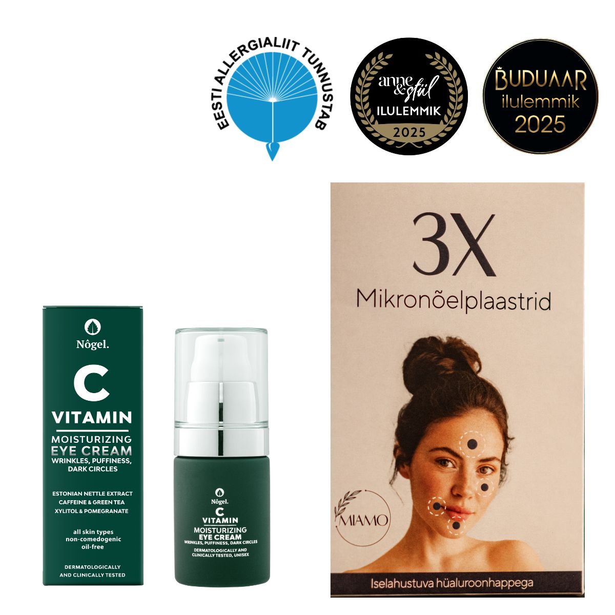 Beauty combo for eyes: microneedling patches with hyaluronic acid, 6 pcs and vitamin C eye cream, 15 ml