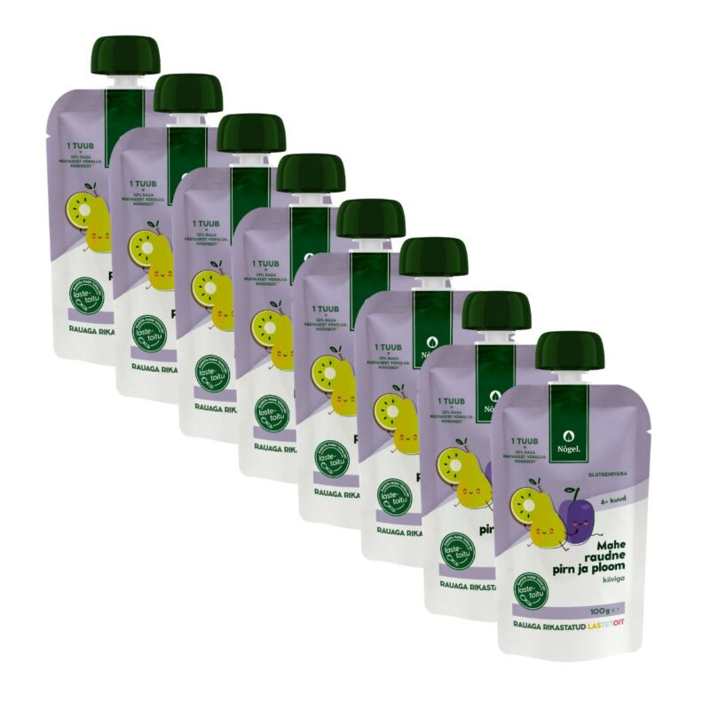 8-PACK: Organic iron fortified pear and plum with kiwi, 100 g x 8