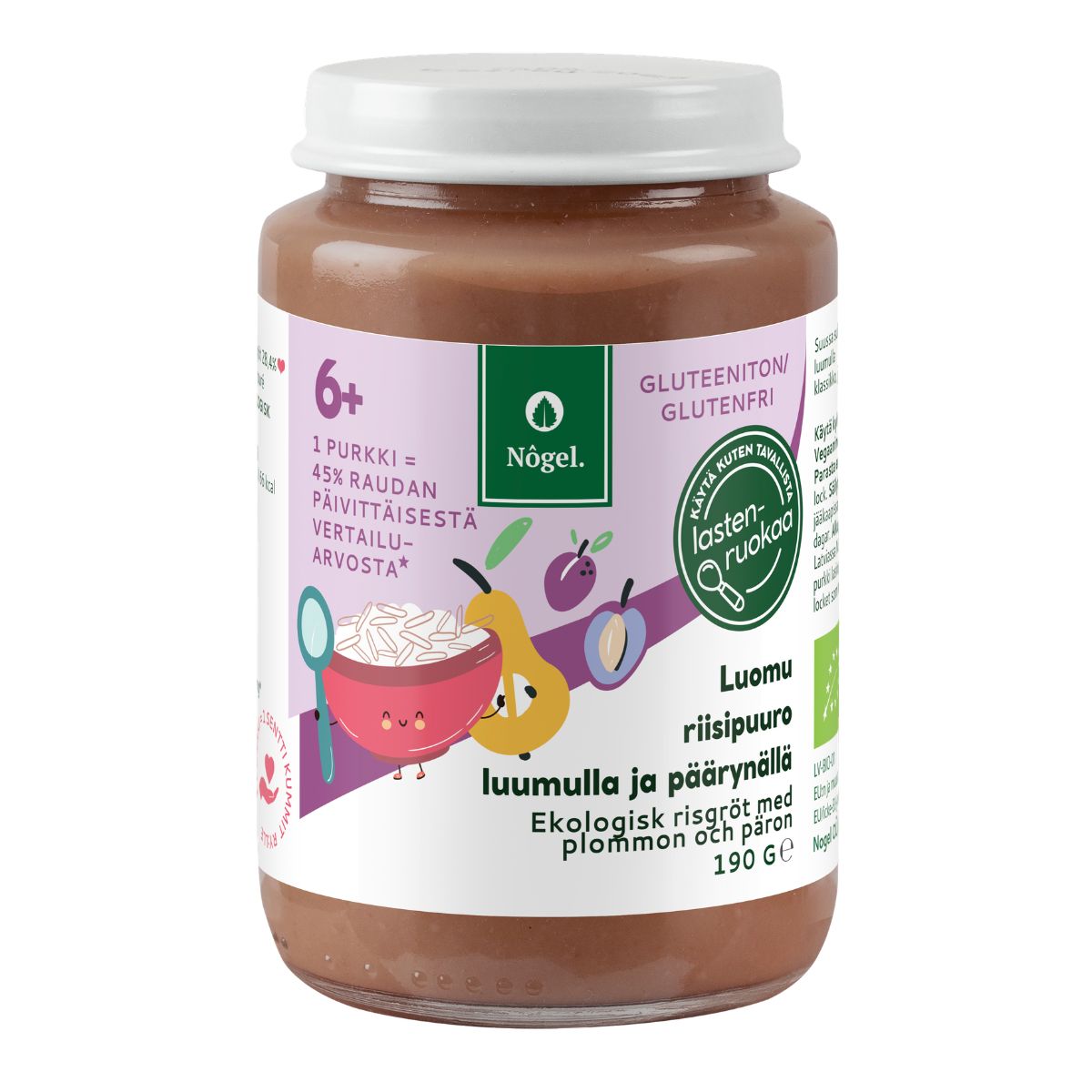 Iron fortified organic rice porridge with plum and pear, 190 g
